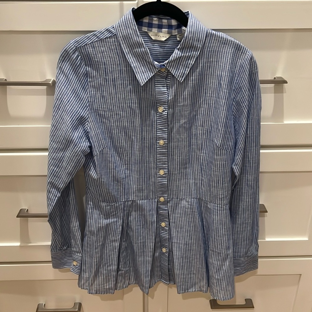 Anthropologie 11 1 Tylho Peplum Stripe Button Down Shirt